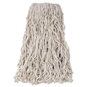 Non-Launderable Economy Cut-End Cotton Wet Mop Head, 24 oz, 1" Band, White, 12/Carton