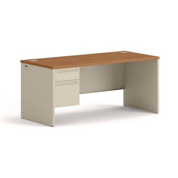 38000 Series Left Pedestal Desk, 66" x 30" x 29.5", Harvest/Putty