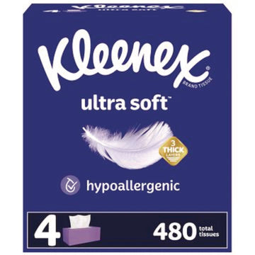 Ultra Soft Facial Tissue, 3-Ply, White, 120 Sheets/Box, 4 Boxes/Pack, 6 Packs/Carton