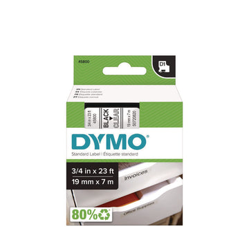 D1 Standard Labels, 0.75" x 23 ft, Black Print on Clear Tape