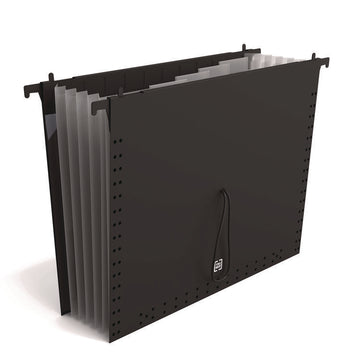 Moisture-Resistant Hanging Pocket File, 7 Sections, 1/5-Cut Tabs, Letter Size, Black