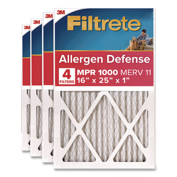 Allergen Defense Air Filter, MERV 11, MPR 1000, 16 x 25, 4/Carton