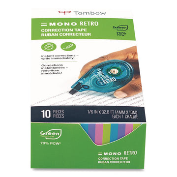 MONO Original Correction Tape Value Pack, Non-Refillable, 0.17" x 32.83 ft, White Tape, Assorted Dispenser Colors, 10/Pack
