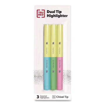 Tank Style Twin Tip Highlighters, Assorted Ink Colors, Chisel Tip, Assorted Barrel Colors, 3/Pack