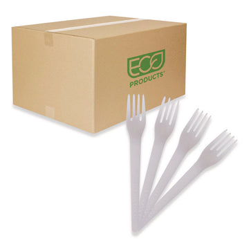 Plantware Compostable Cutlery, Fork, Plastic, Pearl White, 50/Pack, 20 Packs/Carton