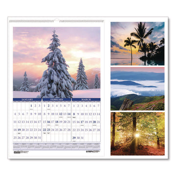 Recycled Three-Month Season Wall Calendar, 12 x 16.5, Multicolored Sheets, 14-Month: Dec 2025 to Jan 2027