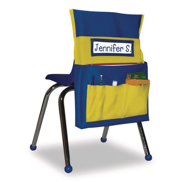 Chairback Buddy for Student Chairs with a Back Width Up to 15", Medium, 15 x 1.5 x 19, Fabric, Blue/Yellow