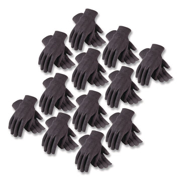 Polyester/Cotton Jersey Gloves, Clute Cut, Straight Thumb, One Size Fits Most, Brown, 12 Pairs