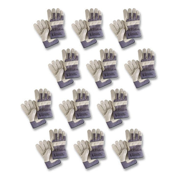 Mustang Leather Palm Gloves, Gunn Cut, Wing Thumb, Large, Blue/Cream, 12 Pairs