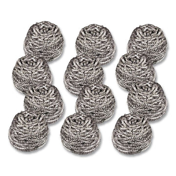 Stainless Steel Scrubber, Silver, 12/Carton