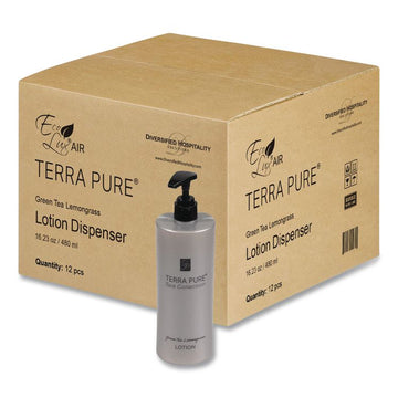Terra Pure Body Lotion Air Pump, 16.23 oz Bottle, Green Tea and Lemongrass Scent,12/Carton