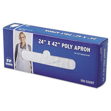 Poly Apron, 24 x 42, One Size Fits Most, White, 100/Pack, 10 Packs/Carton