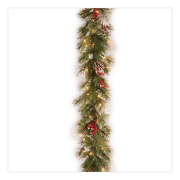 Pre-Lit Wintry Pine Garland, AC Powered, Clear Incandescent Lights, 108" Long, Green