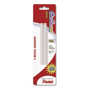 Clic Eraser Refills for Pentel Clic Erasers, Cylindrical Rod, White, 2/Pack