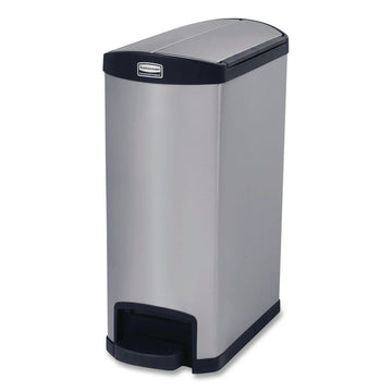 Slim Jim Stainless Steel Step-On Container, End Step Style, 13 gal, Stainless Steel, Black