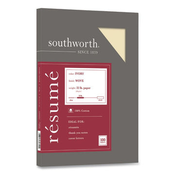 100% Cotton Resume Paper, 32 lb Bond Weight, 8.5 x 11, Ivory, 100/Pack