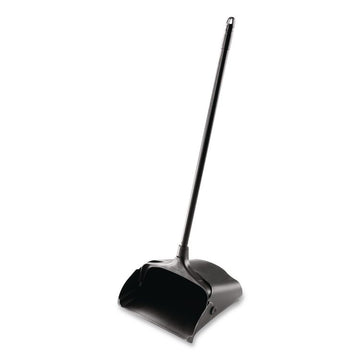 Lobby Pro Upright Dustpan with Wheels, 12.5 x 37, 27.5" Handle, Polypropylene/Vinyl Coat, Black