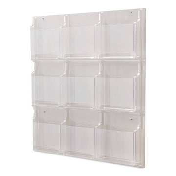Clear2c Magazine Rack, 9 Pockets, 29 x 3 x 36, Clear