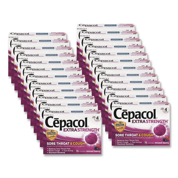 Extra Strength Sore Throat and Cough Lozenges, Mixed Berry, 16/Pack, 24 Packs/Carton