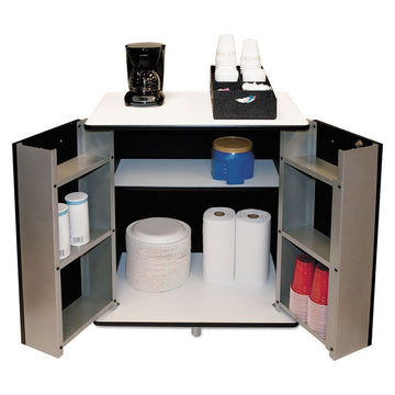 Refreshment Stand, Engineered Wood, 9 Shelves, 29.5" x 21" x 33", White/Black