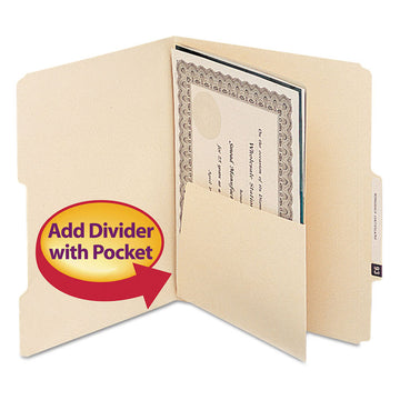 Self-Adhesive Folder Dividers with 5.5" Pockets for Top/End Tab Folders, Fasteners, Letter Size, Manila, 25/Pack