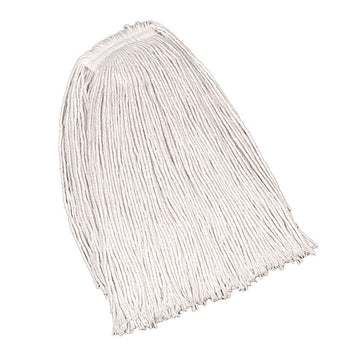 Non-Launderable Economy Cotton Mop Heads, Cut-End, Cotton, White, 32 oz, 1" White Headband, 12/Carton