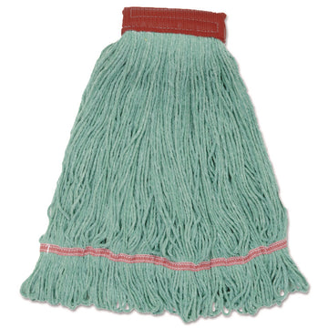 Wideband Looped-End Mop Heads, Cotton/Rayon/Synthetic, Large, Green, 12/Carton