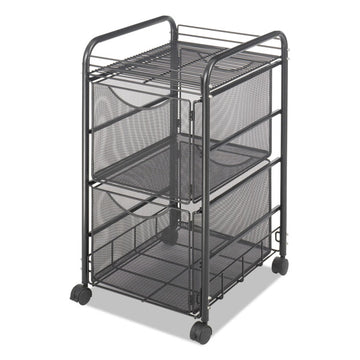 Onyx Mesh Mobile Double File, Metal, 1 Shelf, 2 Drawers, 15.75" x 17" x 27", Black