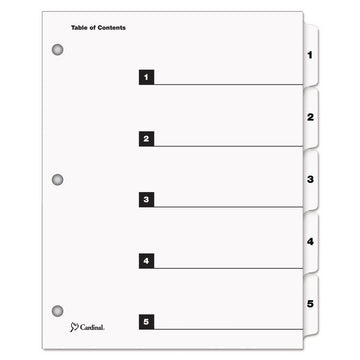 OneStep Printable Table of Contents and Dividers, 5-Tab, 1 to 5, 11 x 8.5, White, White Tabs, 1 Set