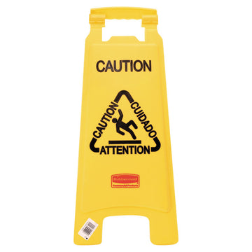 Multilingual "Caution" Floor Sign, 11 x 12 x 25, Yellow
