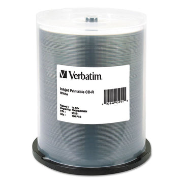 CD-R Printable Recordable Disc, 700 MB/80 Minute, 52x, Spindle, White, 100/Pack
