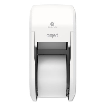 Compact Vertical Double-Roll Coreless Tissue Dispenser, 14.06 x 6.69 x 8.19, White