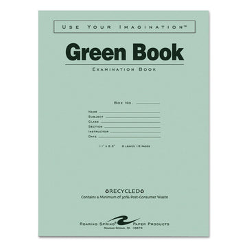 Green Books Exam Books, Wide/Legal Rule, Green Cover, (8) 11 x 8.5 Sheets