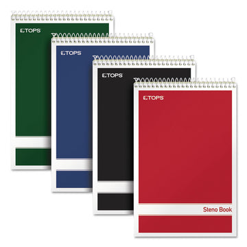 Steno Pad with Assorted Color Covers, Assorted Cover Colors, Gregg Rule, (80) Green-Tint 6 x 9 Sheets, 4/Pack