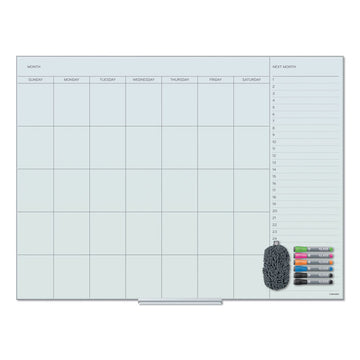 Floating Glass Dry Erase Calendar, Monthly Planning/Scheduling, 48" x 36" (Actual Size: 47" x 35"), White Surface