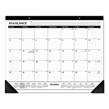 Academic Year Ruled Desk Pad, 21.75 x 17, White Sheets, Black Binding, Black Corners, 16-Month: Sept 2025 to Dec 2026