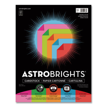 Double-Color Card Stock, 70 lb Cover Weight, Assorted Colors, 8.5 x 11, 80/Pack