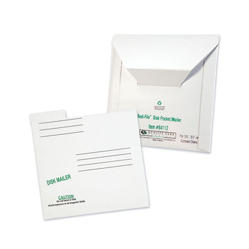 Redi-File Disk Pocket/Mailer for CDs/DVDs, Square Flap, Tuck-Tab Closure, 6 x 5.88, White, 10/Pack