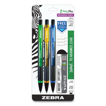 Z-Grip Plus Mechanical Pencil, 0.7mm, HB (#2), Black Lead, Assorted Barrel Colors, 3/Pack