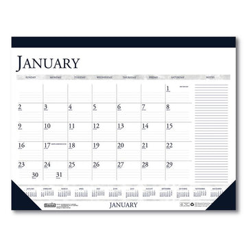 Recycled Two-Color Monthly Desk Pad Calendar with Notes Section, 22 x 17, Blue Binding/Corners, 12-Month (Jan-Dec): 2026