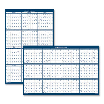 Recycled Poster Style Reversible/Erasable Yearly Wall Calendar, 66 x 33, White/Blue/Gray Sheets, 12-Month (Jan to Dec): 2026