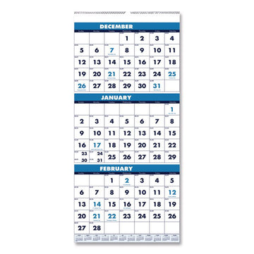 Recycled Three-Month Format Wall Calendar, Vertical Orientation, 8 x 17, White Sheets, 14-Month: Dec 2025 to Jan 2027