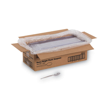 Plastic Cutlery, Heavyweight Spoon, Crystal Clear, 1,000/Carton