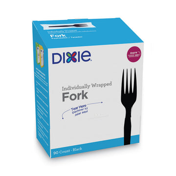 Grab'N Go Wrapped Cutlery, Fork, Plastic, Black, 90/Box, 6 Boxes/Carton