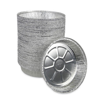 Round Aluminum To-Go Containers, 300 Gauge, 48 oz, 9" Diameter x 1.66" h, Silver, 500/Carton