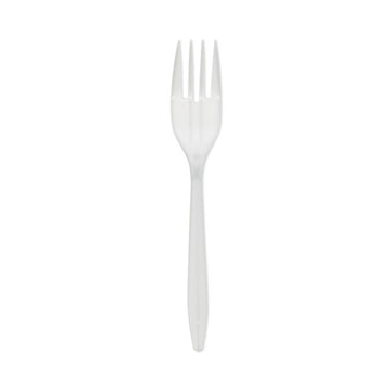 Fieldware Cutlery, Mediumweight Fork, Plastic, White, 1,000/Carton