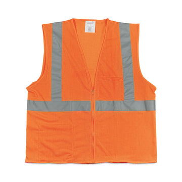 Zipper Safety Vest, Polyester Mesh, X-Large, Hi-Viz Orange