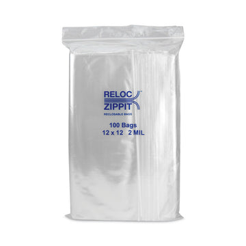 Zippit Resealable Bags, 2 mil, 12 x 12, Clear, 100 Bags/Pack, 10 Packs/Carton