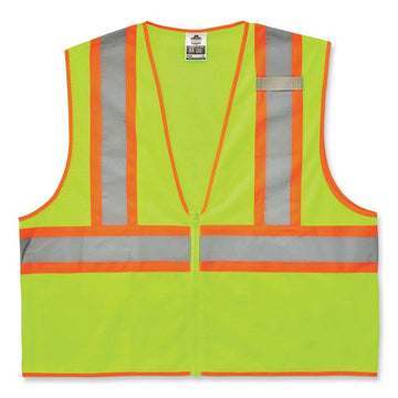 GloWear 8229Z Class 2 Economy Two-Tone Zipper Vest, Polyester, 2X-Large/3X-Large, Lime