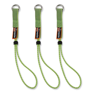 Squids 3703 Elastic Loop Tool Tails with D-Rings, 15 lb Max Working Capacity, 15" Long, Lime, 3/Pack, 20 Packs/Carton